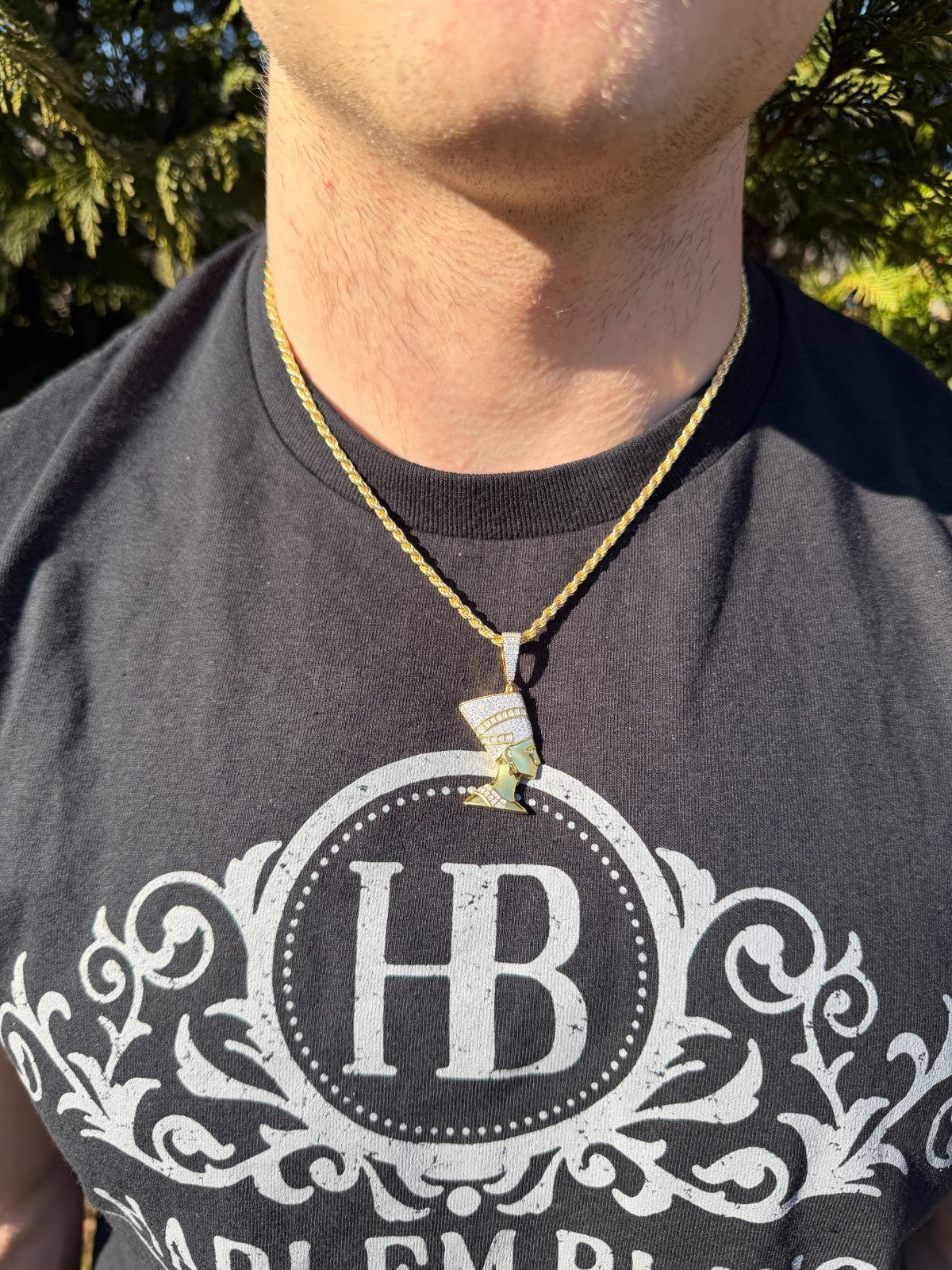 MOISSANITE Hip Iced Out Egyptian Queen Nefertiti Pendant - 14k Yellow Gold Vermeil Or 925 Silver - Medium 1.75"