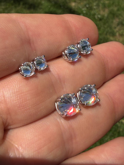 MOISSANITE Upside Down Reverse Set Pushback Stud Earrings - 925 Silver - 5mm-8mm - 1-4ct
