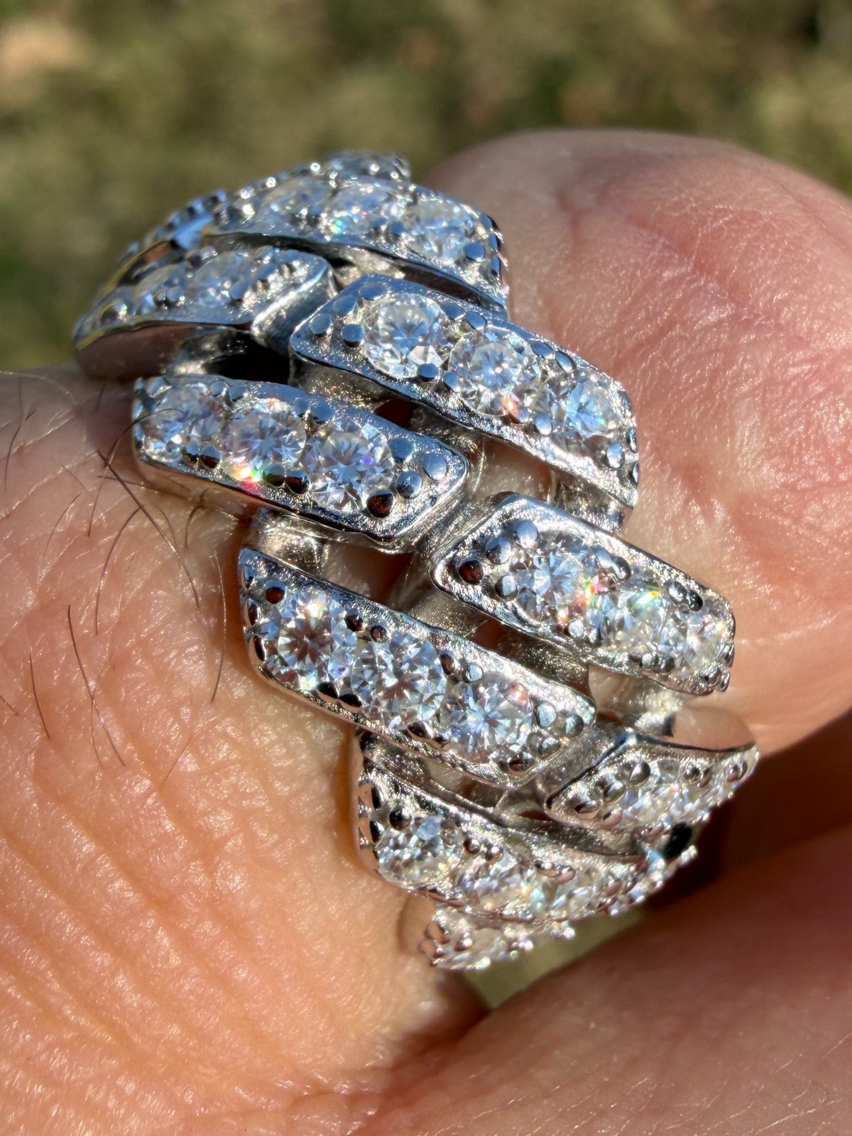 MOISSANITE 11.5mm Iced Out Prong Cuban Eternity Band Ring - 925 Silver
