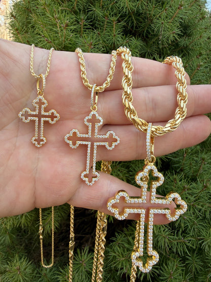 MOISSANITE Gothic Cross Cutout Pendant - 14k Gold Vermeil 925 Silver - 3 Sizes 1.33"-3"