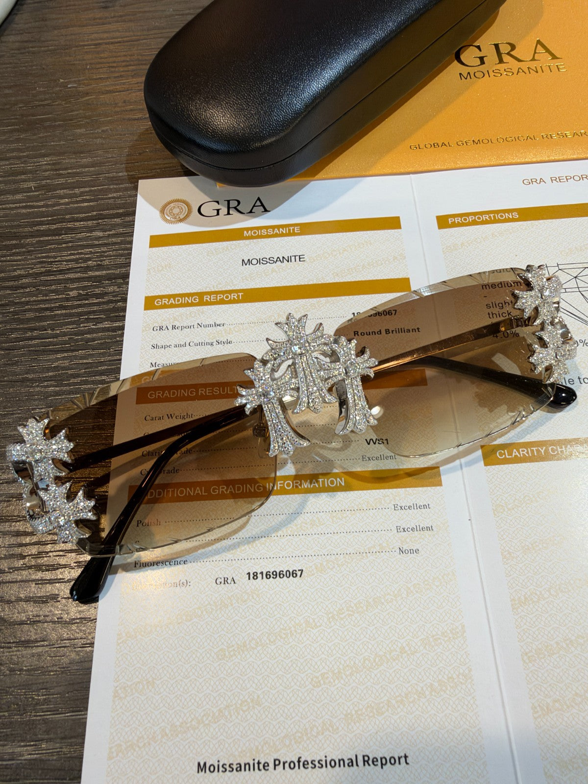 MOISSANITE Hearts Chrome Cross Iced Out Sunglasses - 925 Silver Buffs - Light Brown