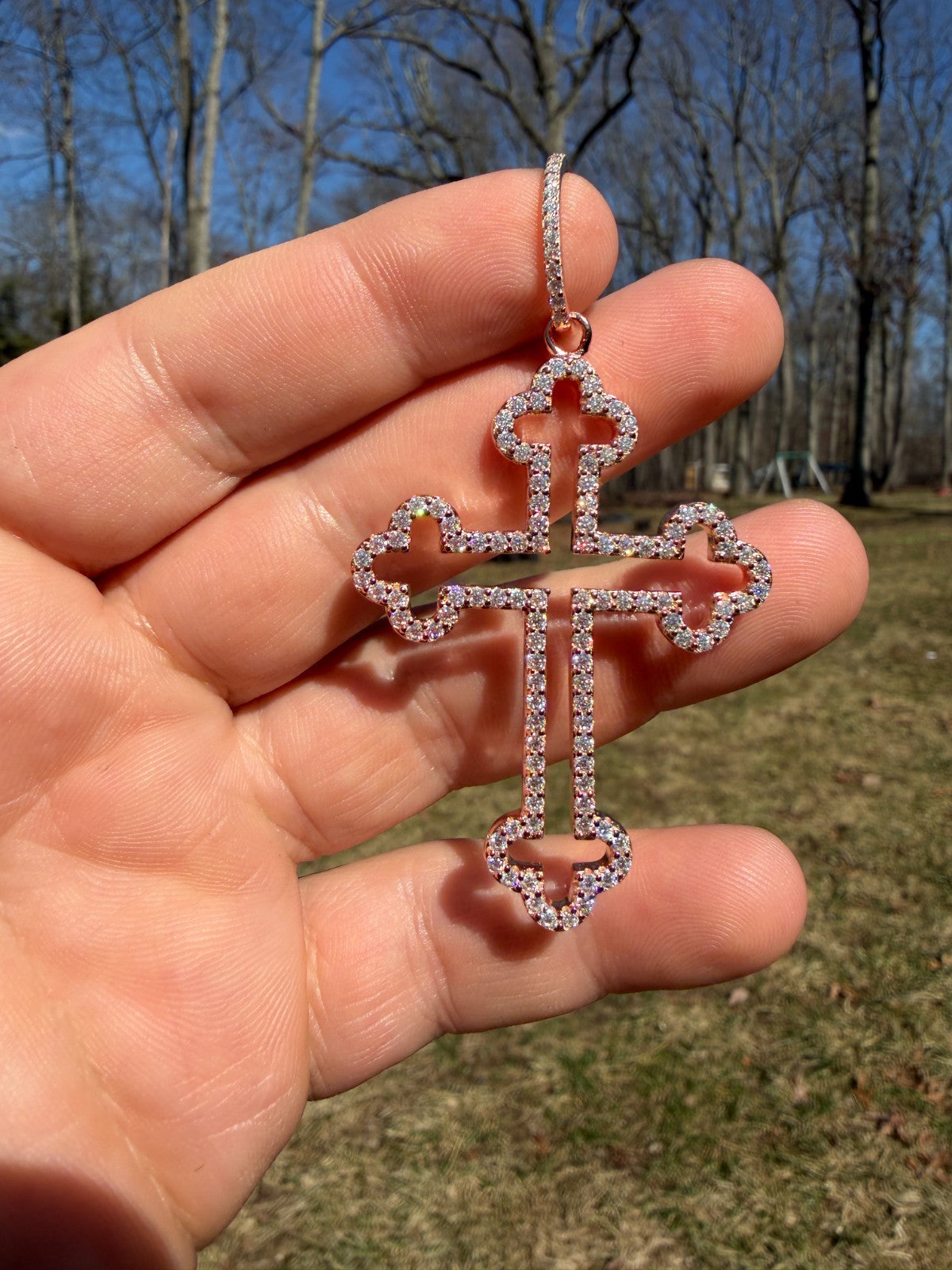 MOISSANITE Gothic Cross Cutout Pendant - 14k Rose Gold Vermeil 925 Silver - 3 Sizes 1.33"-3"