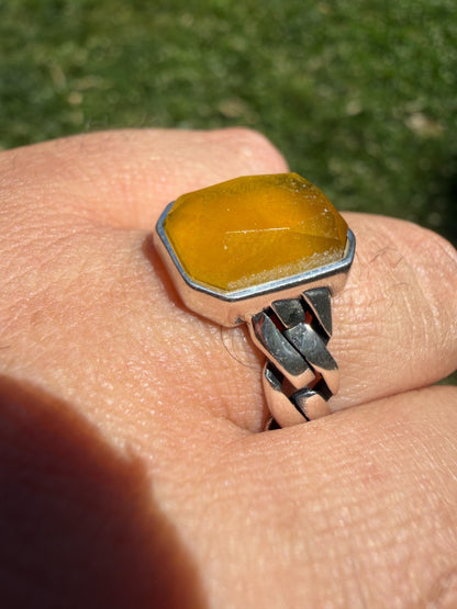 Havana Cuban Ring - 925 Silver - Genuine Yellow Sapphire Stone
