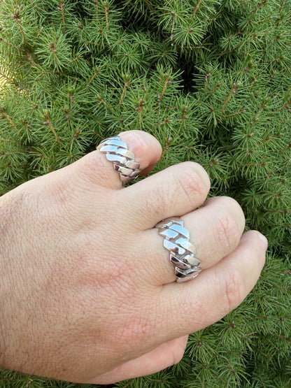 Classic 11.5mm Prong Miami Cuban Eternity Band Ring - 925 Silver - Plain