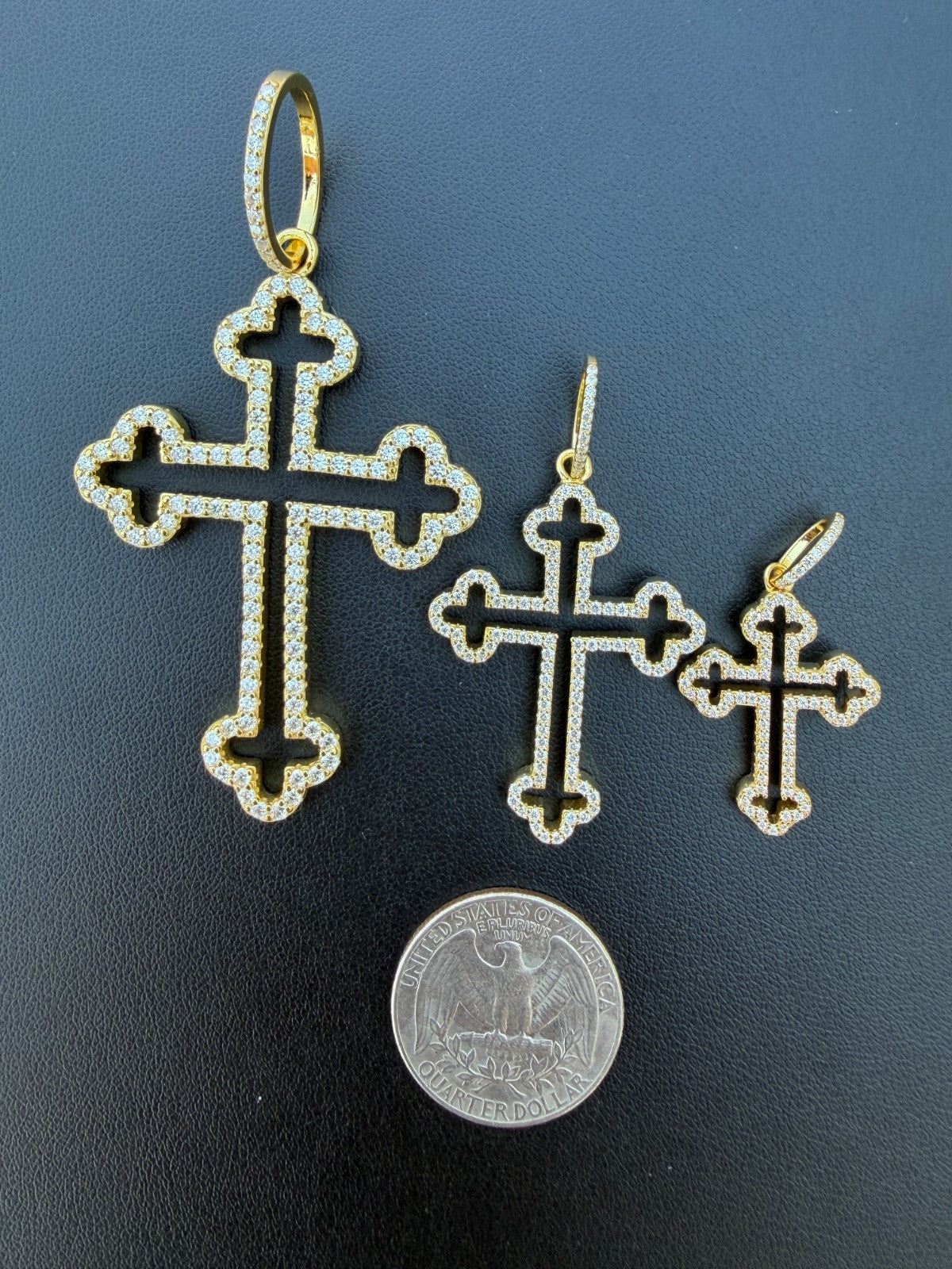 MOISSANITE Gothic Cross Cutout Pendant - 14k Gold Vermeil 925 Silver - 3 Sizes 1.33"-3"