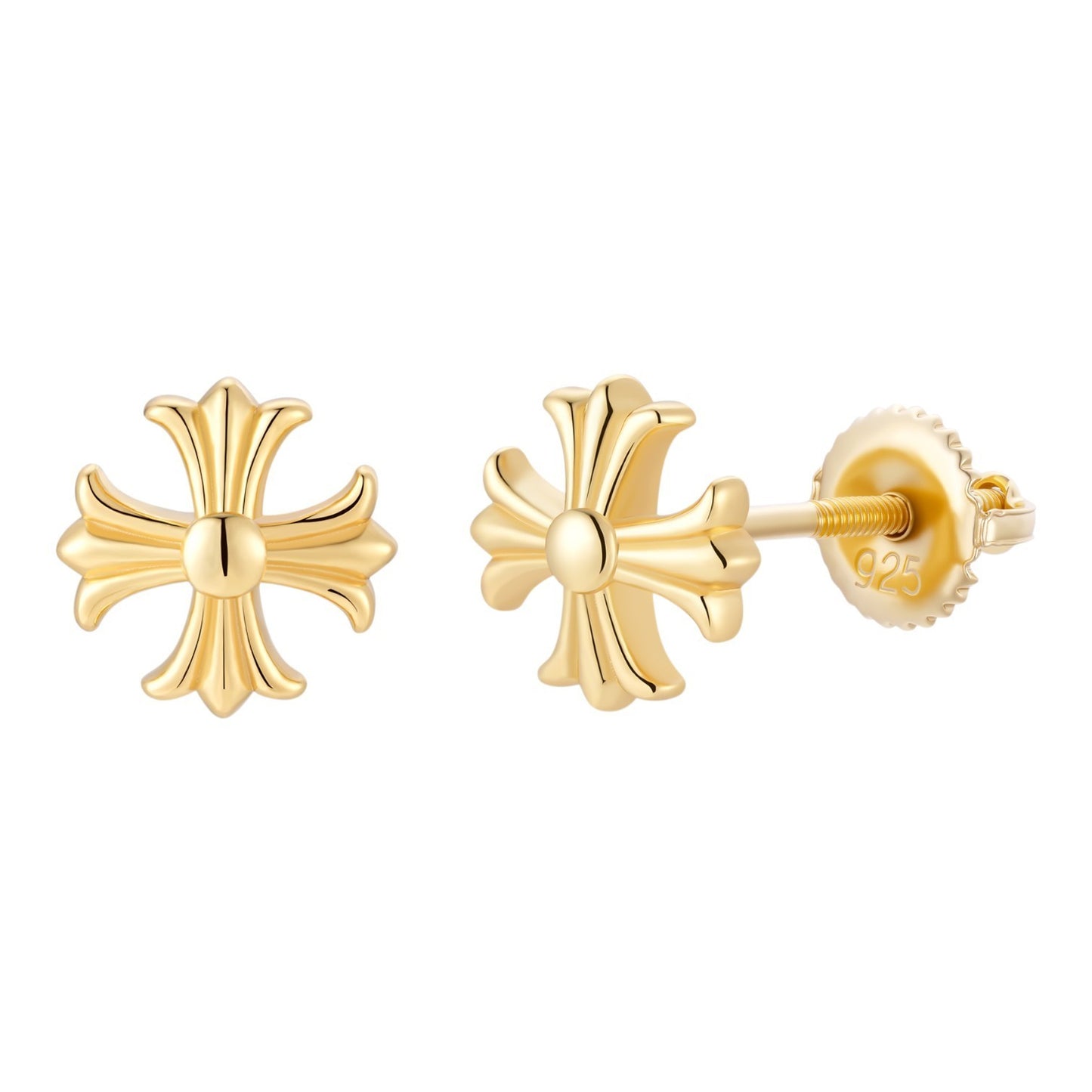 Hearts Of Chrome Cross Earrings - 14k Gold Vermeil 925 Silver - 8mm