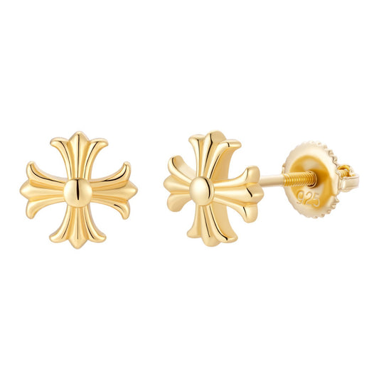 Hearts Of Chrome Cross Earrings - 14k Gold Vermeil 925 Silver - 8mm