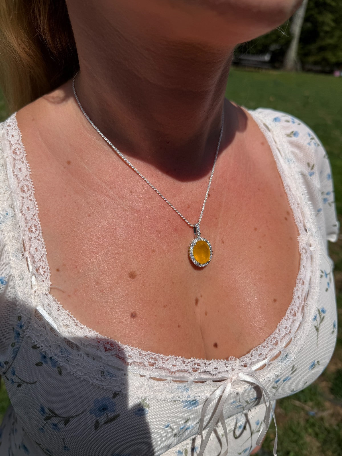 MOISSANITE Royalty Honey Pendant - 925 Silver - Oval Genuine Yellow Sapphire Stone