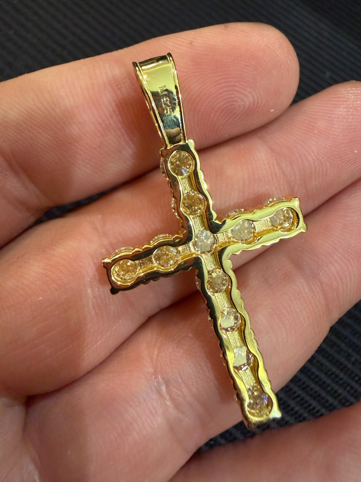 14k Gold Over 925 Silver Cross Iced Pendant Upside Down Set Reverse MOISSANITE