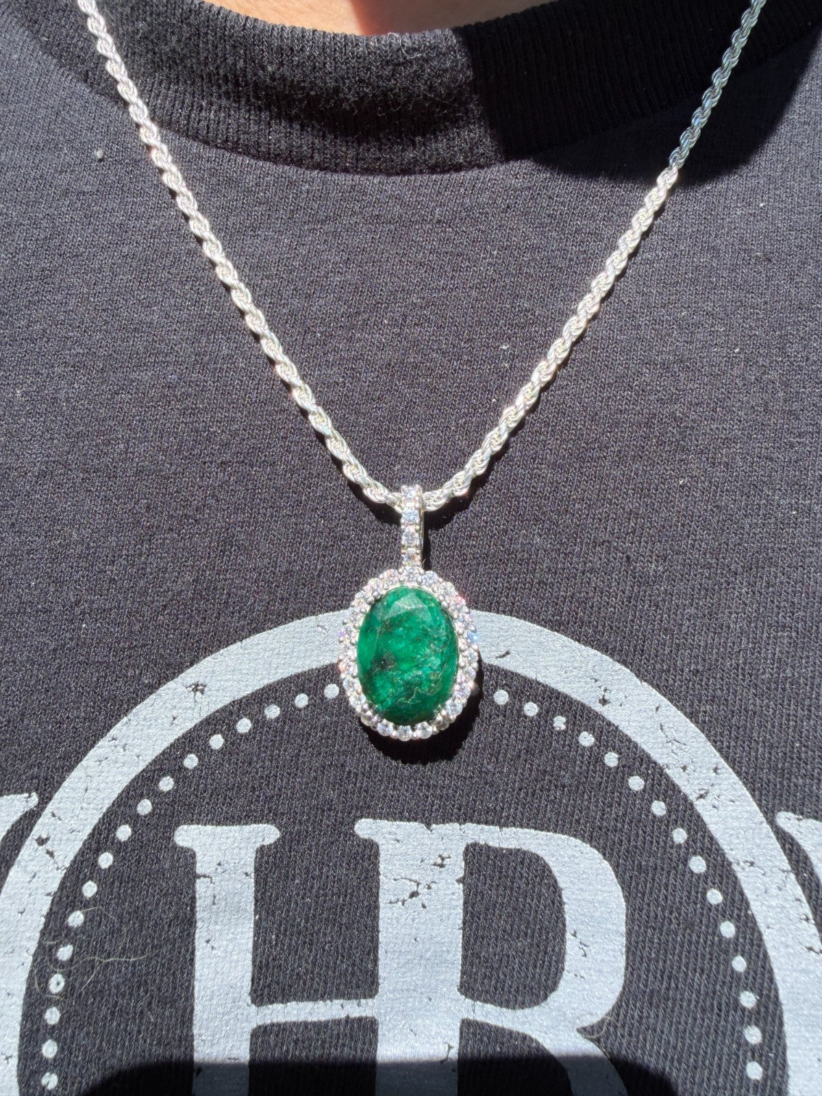 MOISSANITE Royalty Green Phantom Pendant - 925 Silver - Oval Green Emerald Stone