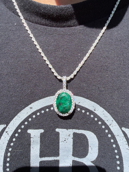 MOISSANITE Royalty Green Phantom Pendant - 925 Silver - Oval Green Emerald Stone