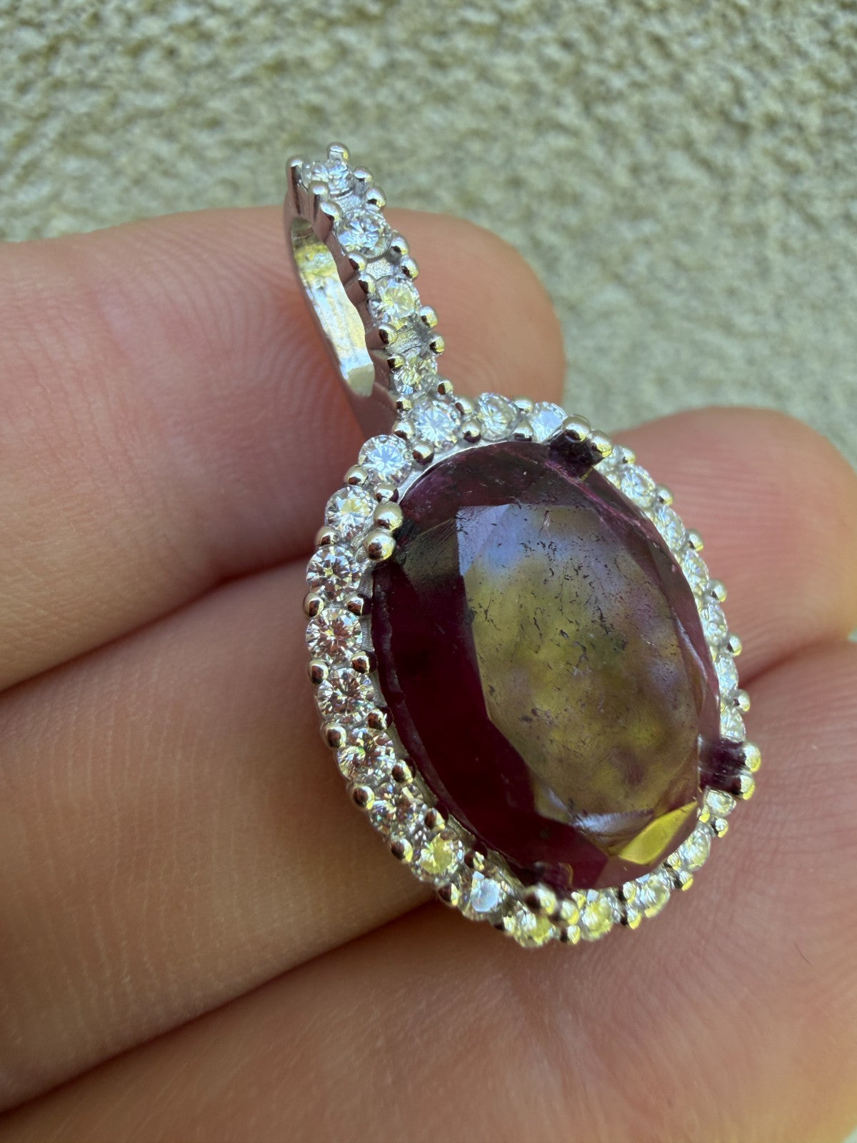 MOISSANITE Royalty Red Ruby Pendant - 925 Silver - Oval Genuine Red Ruby Stone