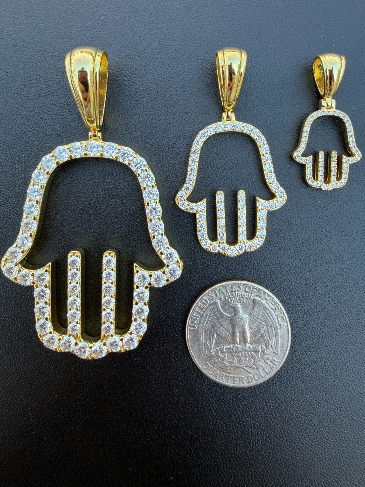 MOISSANITE Hamsa Cutout Pendant - 14k Gold Vermeil 925 Silver - 3 Sizes 1.25"-2.75"