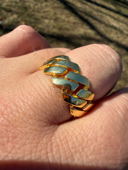 Classic 11.5mm Prong Miami Cuban Eternity Band Ring - 14k Gold Vermeil 925 Silver - Plain