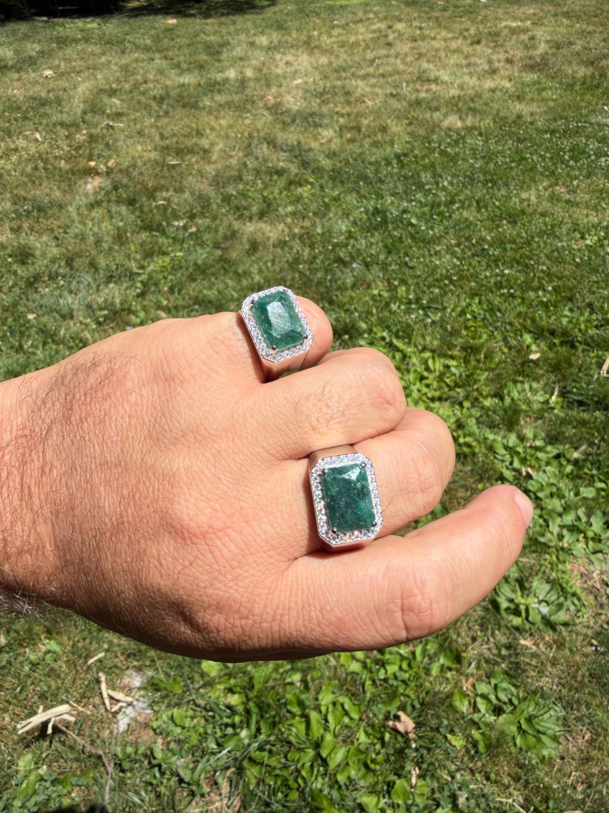 MOISSANITE Fortress Ring - 925 Silver - Genuine Green Emerald Stone