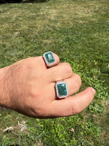 MOISSANITE Fortress Ring - 925 Silver - Genuine Green Emerald Stone