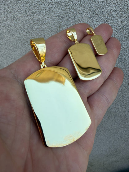 Hearts Chrome Dog Tag Cross Pendant - 14k Gold Vermeil 925 Silver - 3 Sizes 1"-2.75"
