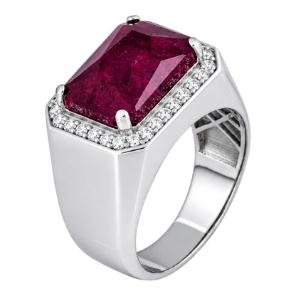 MOISSANITE Fortress Ring - 925 Silver - Genuine Red Ruby Stone