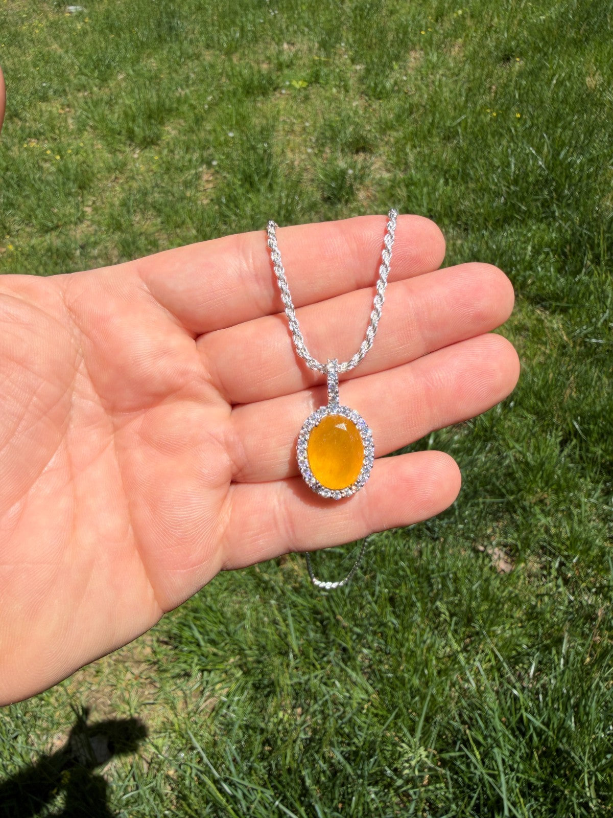MOISSANITE Royalty Honey Pendant - 925 Silver - Oval Genuine Yellow Sapphire Stone