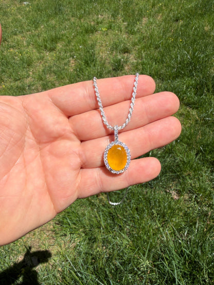 MOISSANITE Royalty Honey Pendant - 925 Silver - Oval Genuine Yellow Sapphire Stone