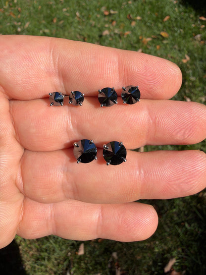 Black MOISSANITE Upside Down Reverse Set Stud Earrings - 925 Silver - 5mm-8mm - 1-4ct