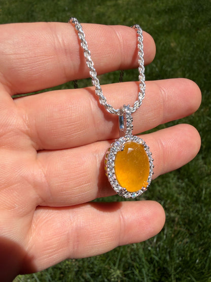 MOISSANITE Royalty Honey Pendant - 925 Silver - Oval Genuine Yellow Sapphire Stone