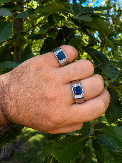 MOISSANITE Kingsmark Ring - 925 Silver - Genuine Blue Sapphire Stone