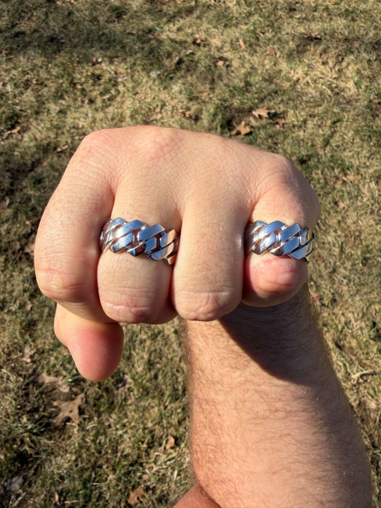 Classic 11.5mm Prong Miami Cuban Eternity Band Ring - 925 Silver - Plain