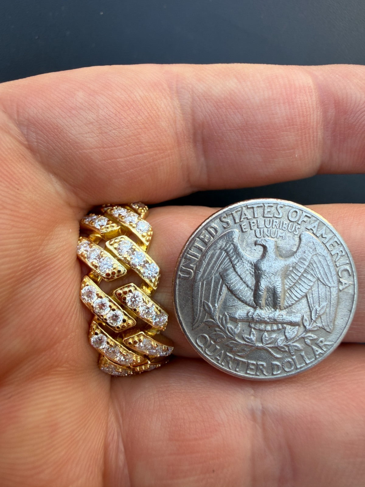 MOISSANITE 11.5mm Iced Out Prong Cuban Eternity Band Ring - 14k Gold Vermeil 925 Silver