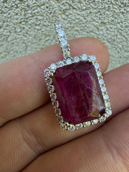 MOISSANITE Royalty Red Ruby Pendant - 925 Silver - Genuine Red Ruby Stone