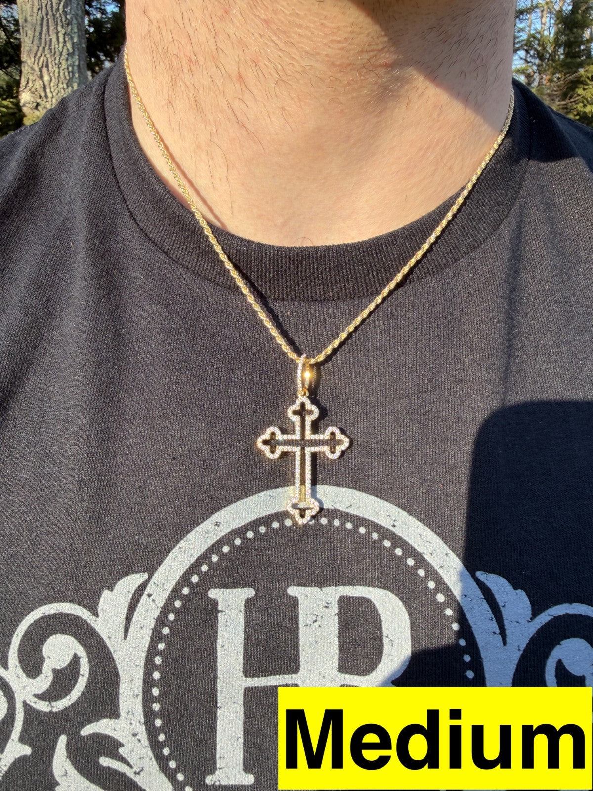 MOISSANITE Gothic Cross Cutout Pendant - 14k Gold Vermeil 925 Silver - 3 Sizes 1.33"-3"