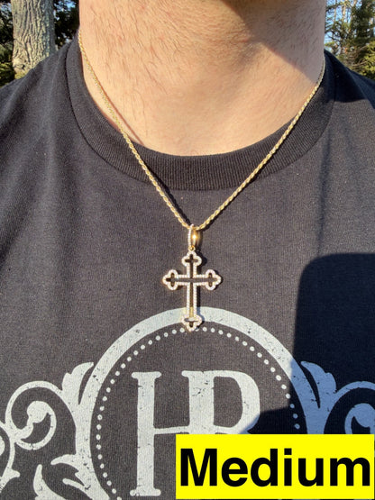 MOISSANITE Gothic Cross Cutout Pendant - 14k Gold Vermeil 925 Silver - 3 Sizes 1.33"-3"