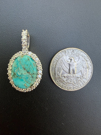 MOISSANITE Royalty Ocean Freeze Pendant - 925 Silver - Oval Genuine Blue Turquoise Stone