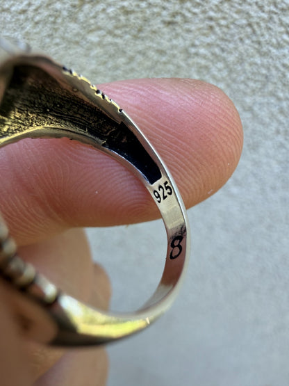 Navajo Tribe Ring - 925 Silver Oxidized - Genuine Blue Sapphire Stone