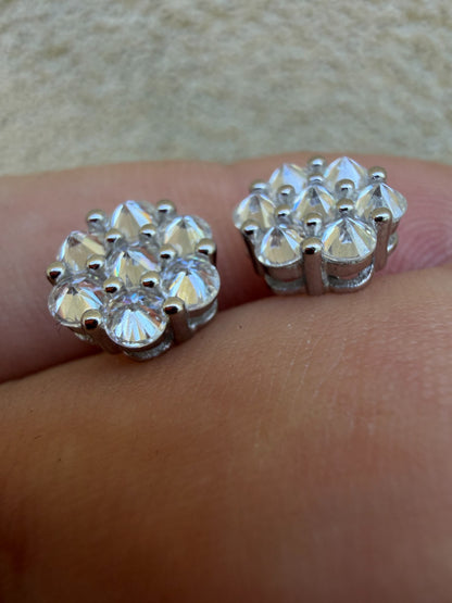 MOISSANITE Upside Down Reverse Set Cluster Iced Out Honeycomb Set Earrings - 925 Silver - 6mm -11mmm