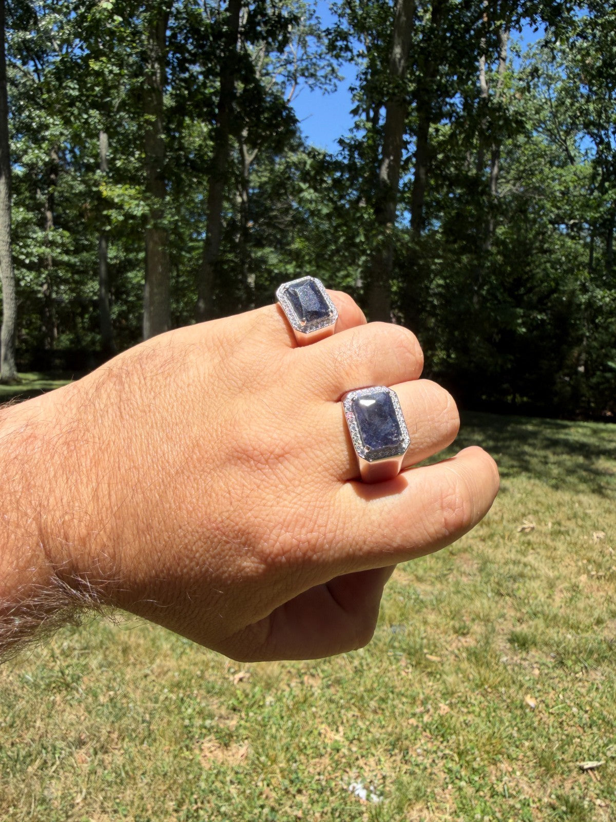 MOISSANITE Fortress Ring - 925 Silver - Genuine Blue Sapphire Stone