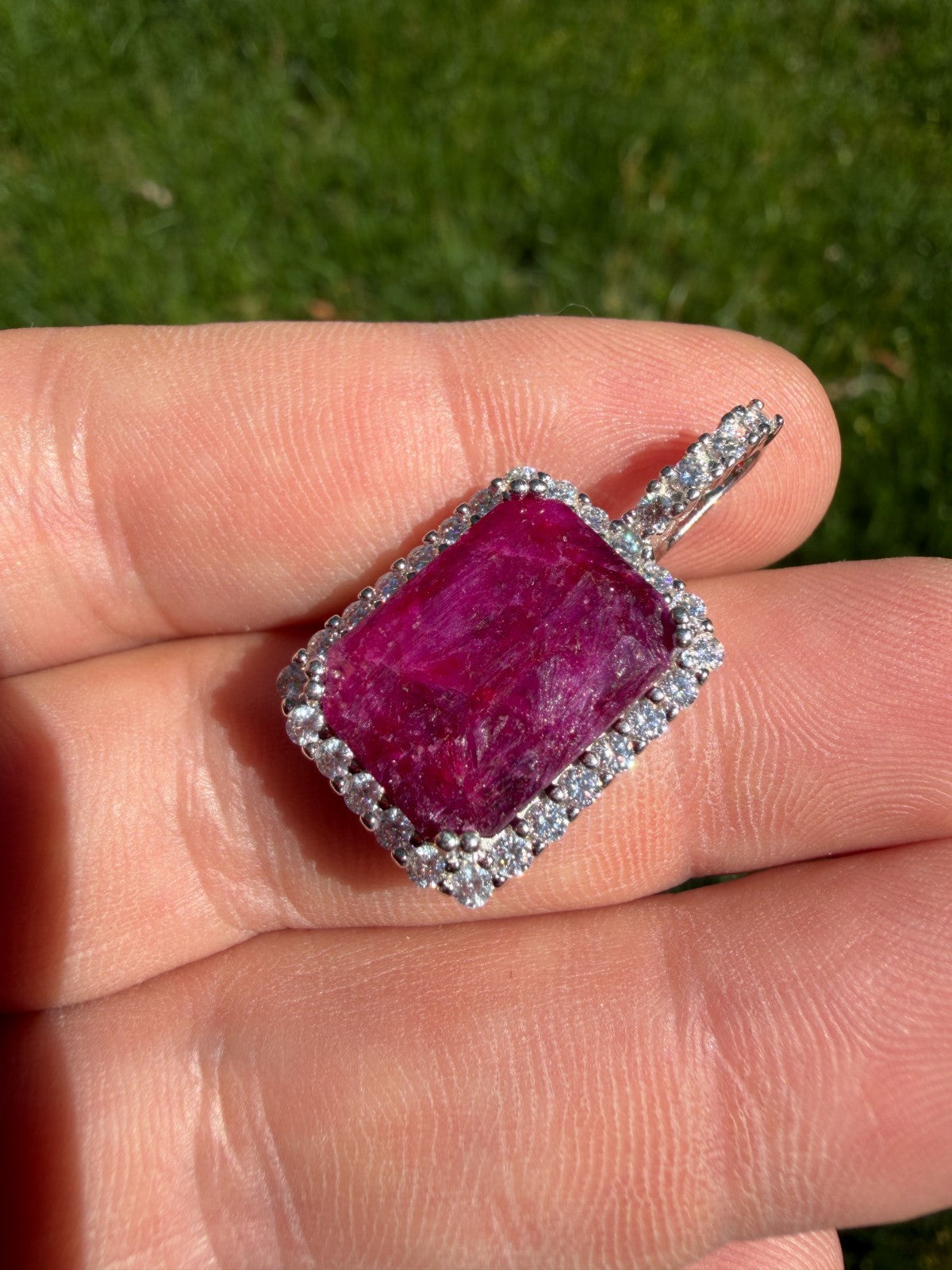 MOISSANITE Royalty Red Ruby Pendant - 925 Silver - Genuine Red Ruby Stone