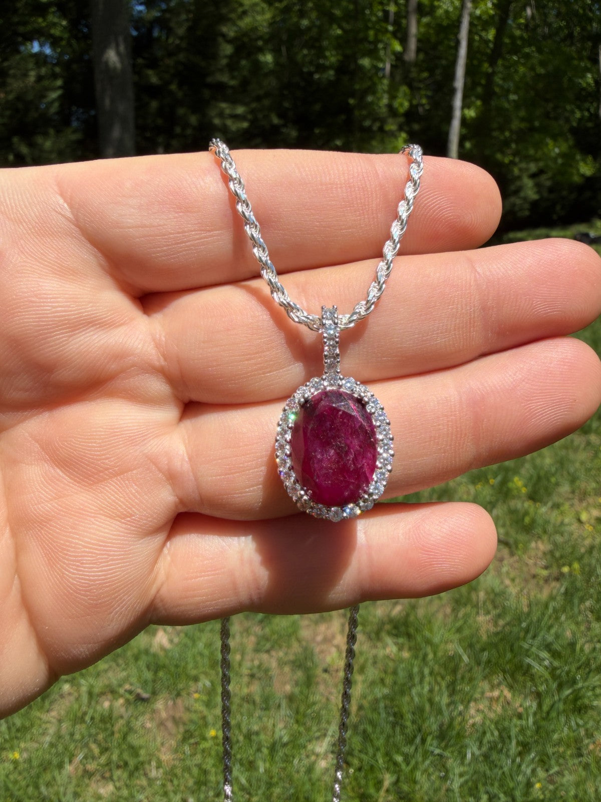 MOISSANITE Royalty Red Ruby Pendant - 925 Silver - Oval Genuine Red Ruby Stone