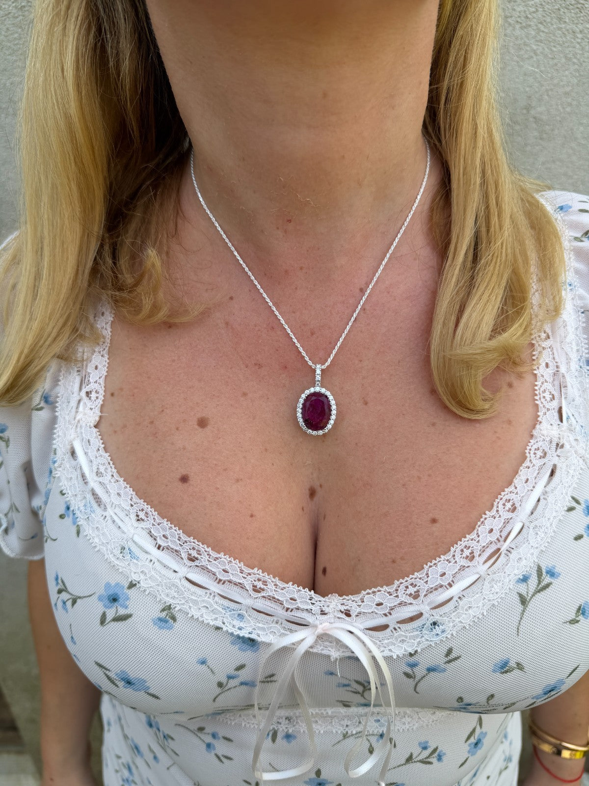MOISSANITE Royalty Red Ruby Pendant - 925 Silver - Oval Genuine Red Ruby Stone