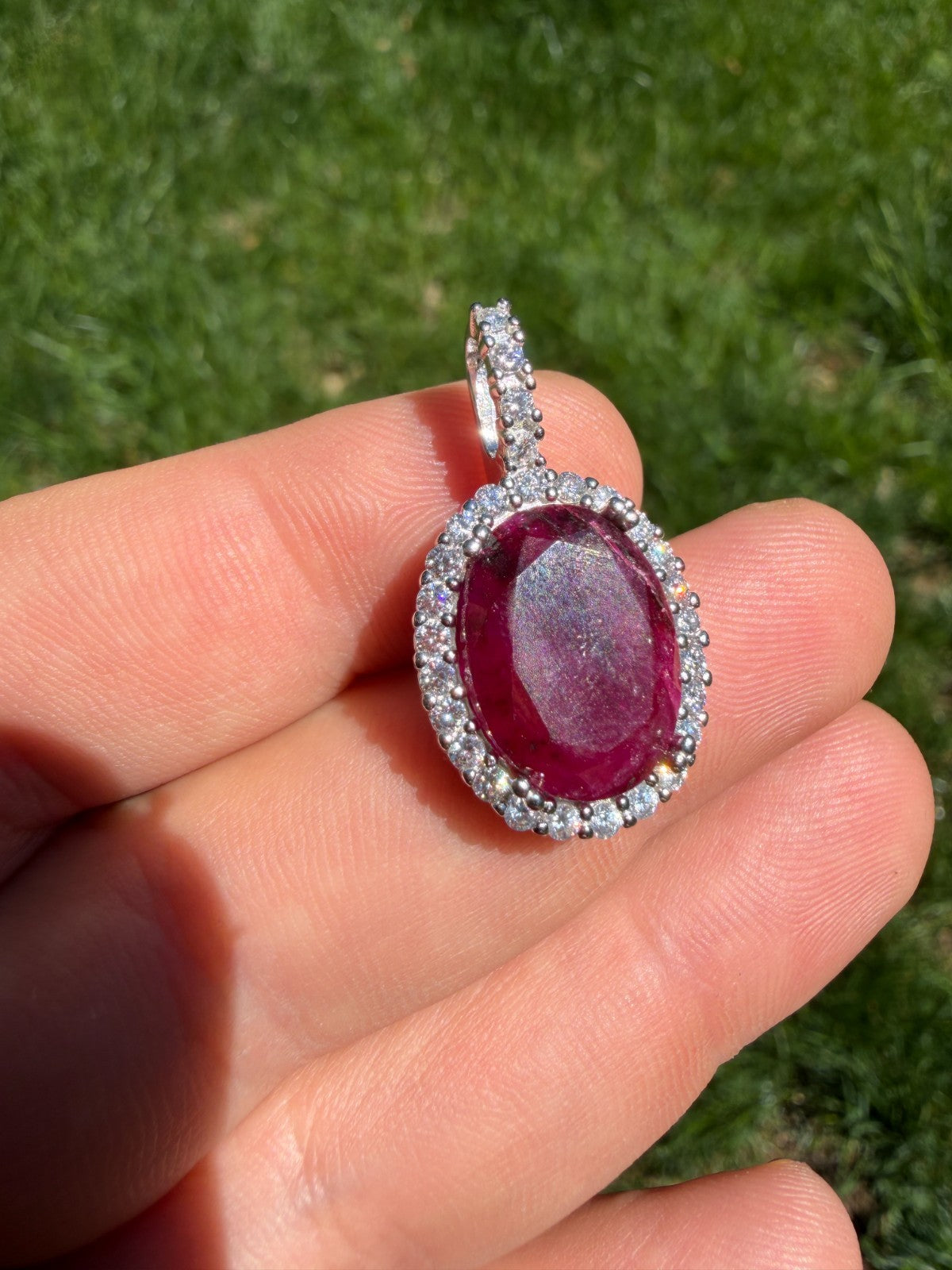 MOISSANITE Royalty Red Ruby Pendant - 925 Silver - Oval Genuine Red Ruby Stone