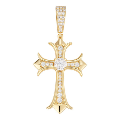 MOISSANITE Hearts Chrome Cross Pendant - 14k Gold Vermeil 925 Silver - 3 Sizes 0.75"-2.75"