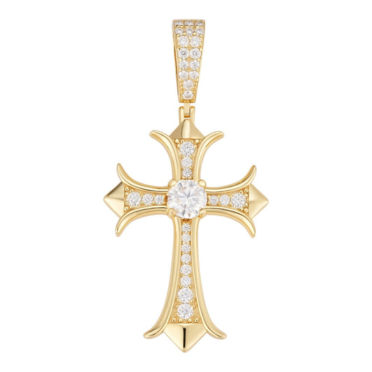 MOISSANITE Hearts Chrome Cross Pendant - 14k Gold Vermeil 925 Silver - 3 Sizes 0.75"-2.75"