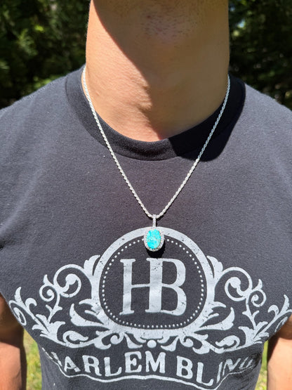 MOISSANITE Royalty Ocean Freeze Pendant - 925 Silver - Oval Genuine Blue Turquoise Stone