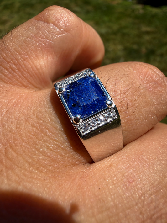 MOISSANITE Kingsmark Ring - 925 Silver - Genuine Blue Sapphire Stone