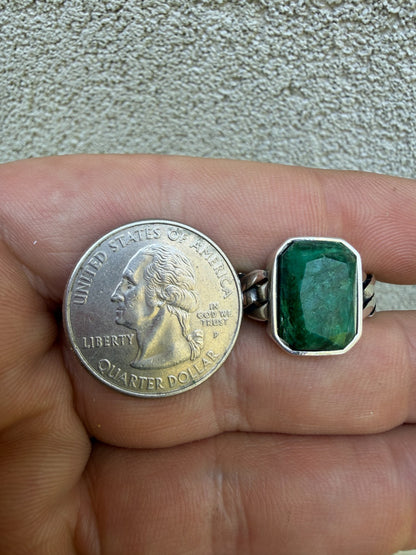 Havana Cuban Ring - 925 Silver - Genuine Green Emerald Stone