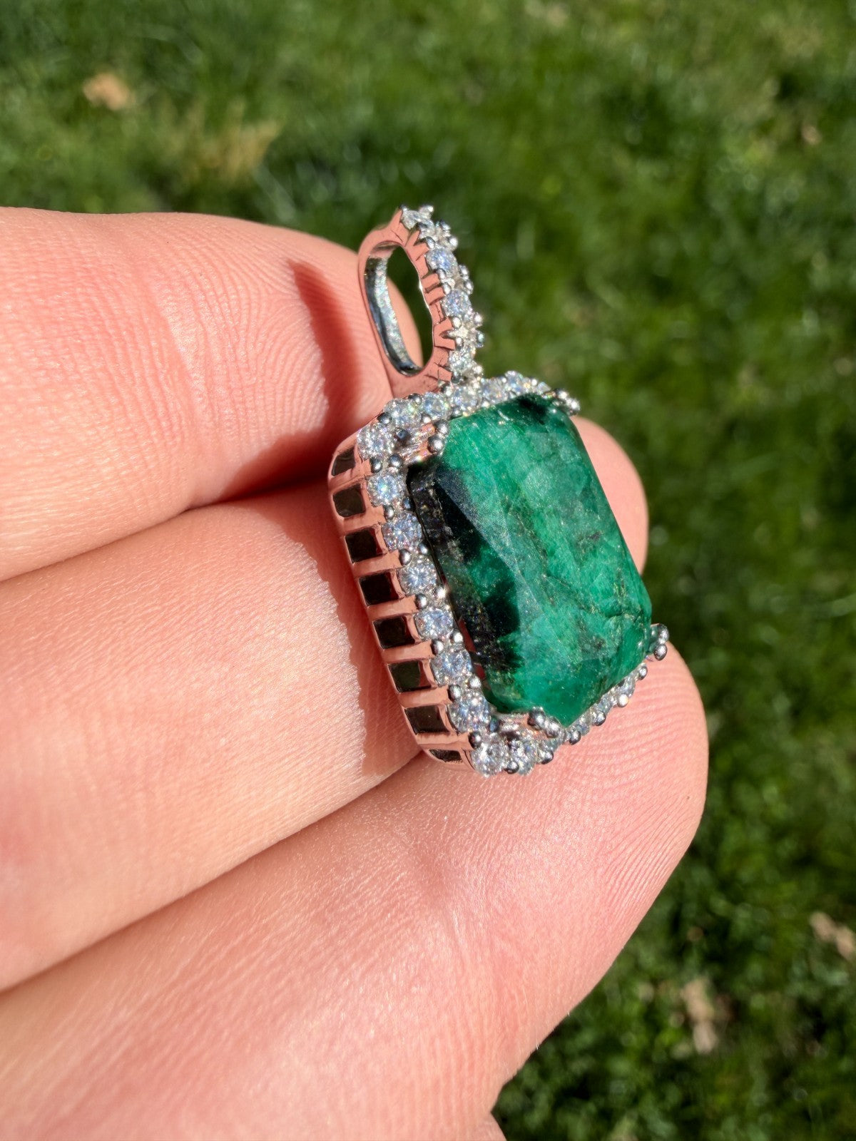 MOISSANITE Royalty Green Phantom Pendant - 925 Silver - Green Emerald Stone