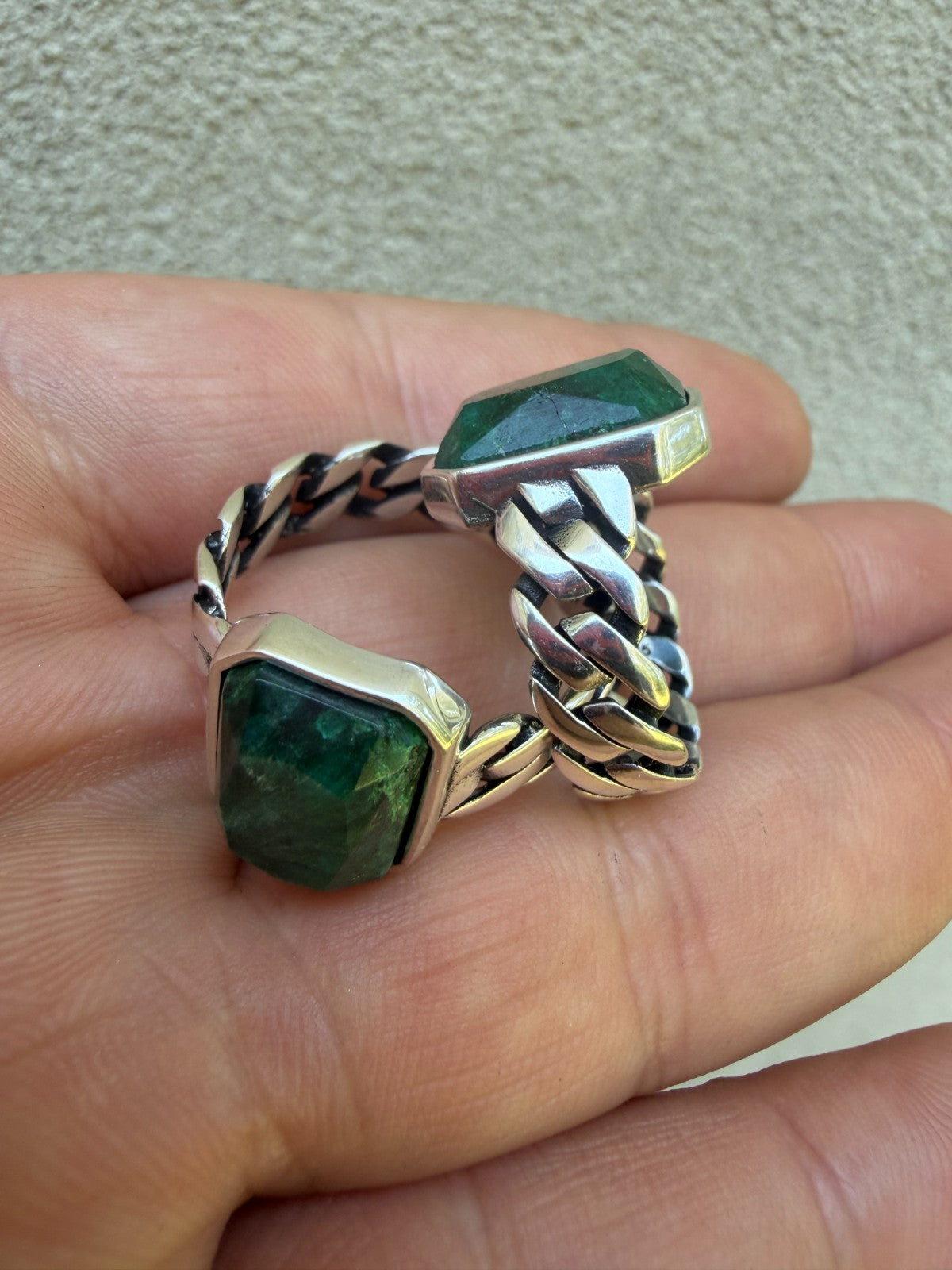Havana Cuban Ring - 925 Silver - Genuine Green Emerald Stone