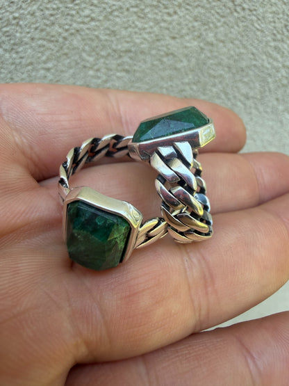 Havana Cuban Ring - 925 Silver - Genuine Green Emerald Stone