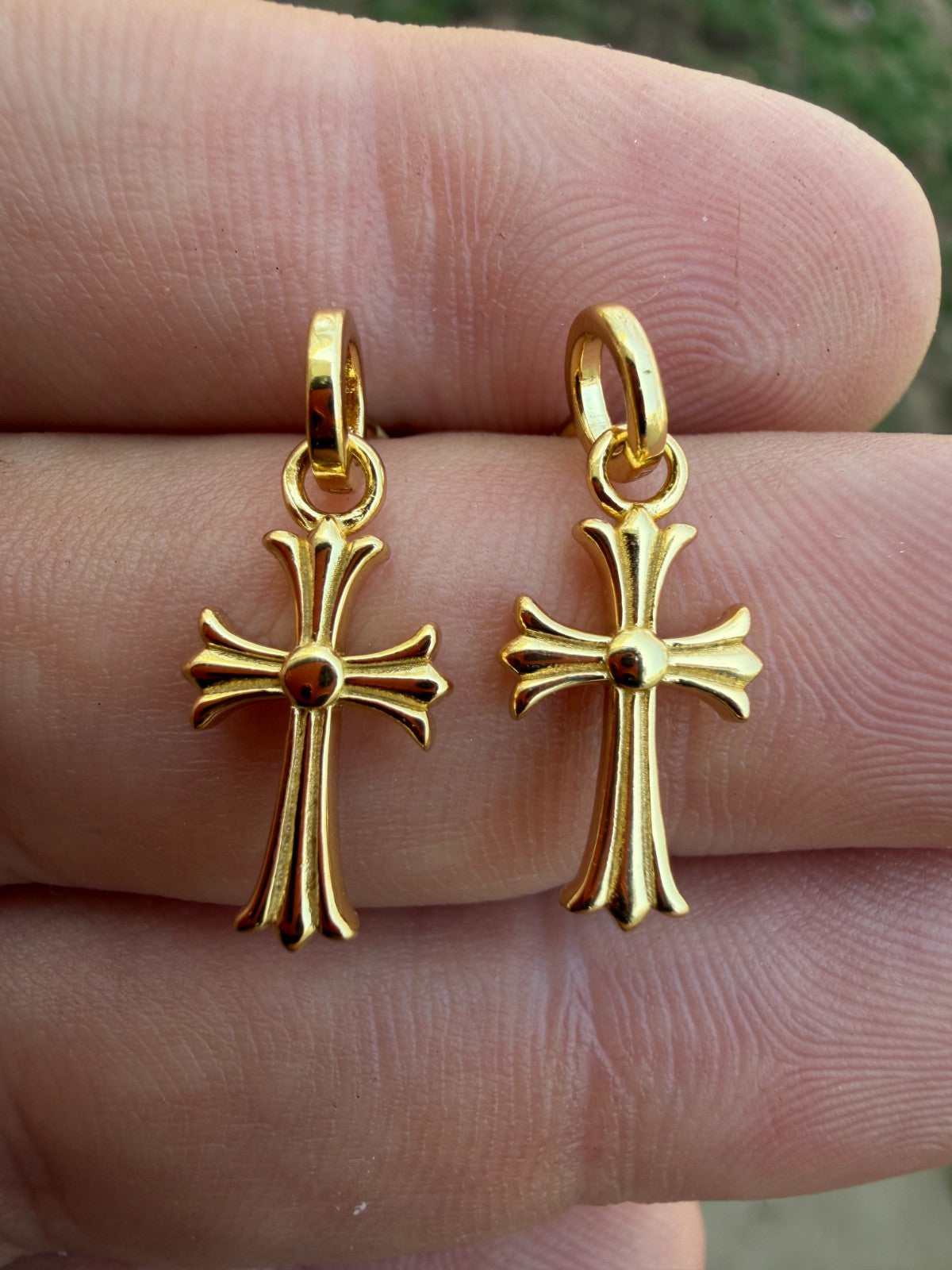 Hearts Of Chrome Studs W. Dangle Cross Earrings - 14k Gold Vermeil 925 Silver