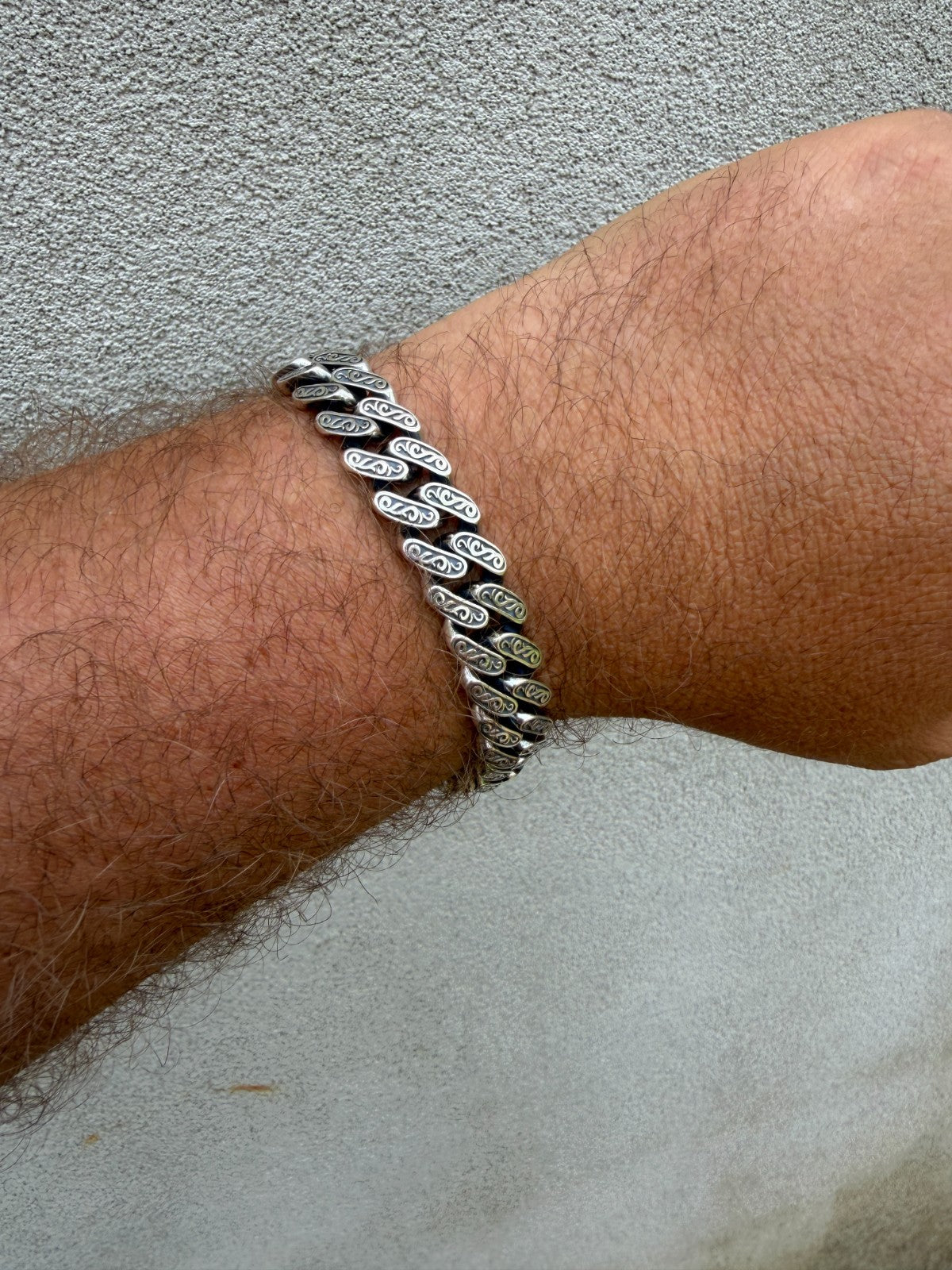 Mens Custom 12mm Hawaiian Scroll Miami Cuban Link Bracelet Real 925 Silver